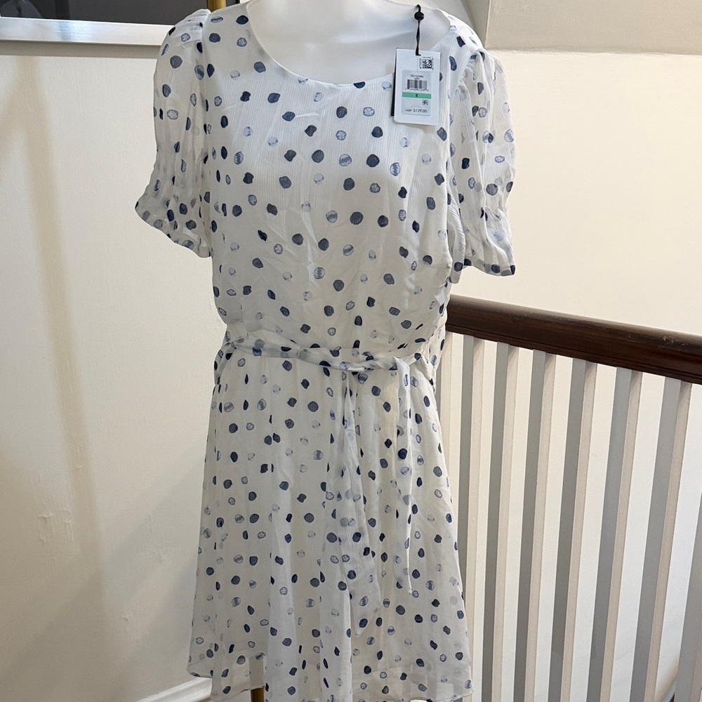 DKNY White Dress with Blue Dots